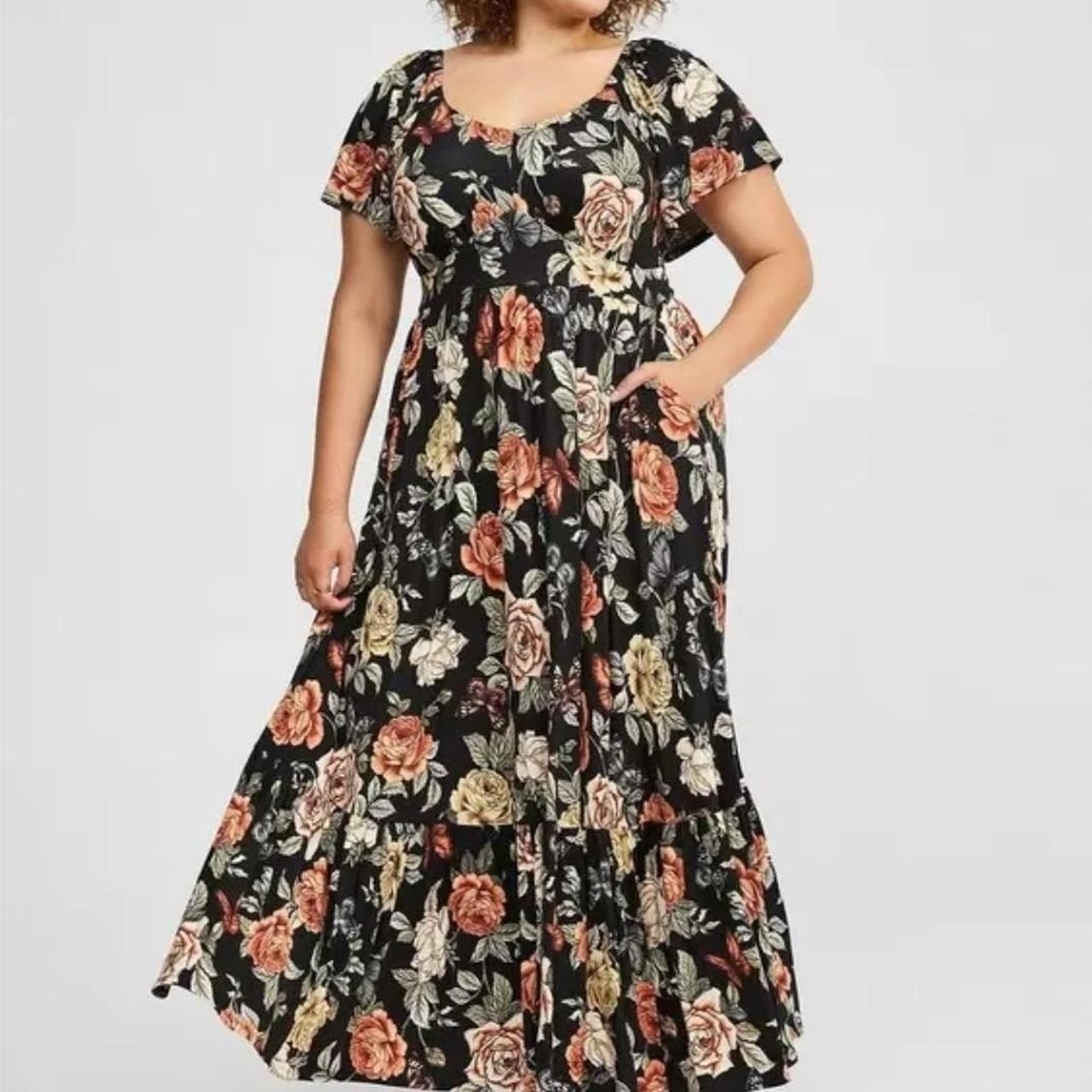 Torrid Black and Red Floral Maxi Dress